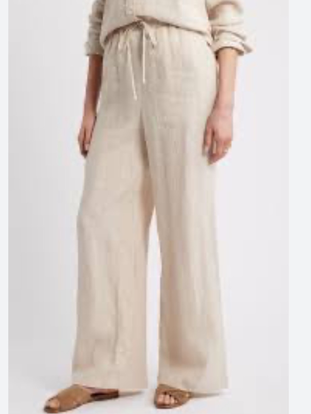Wide-Leg 100% Linen Drawstring Pants in Light Tan